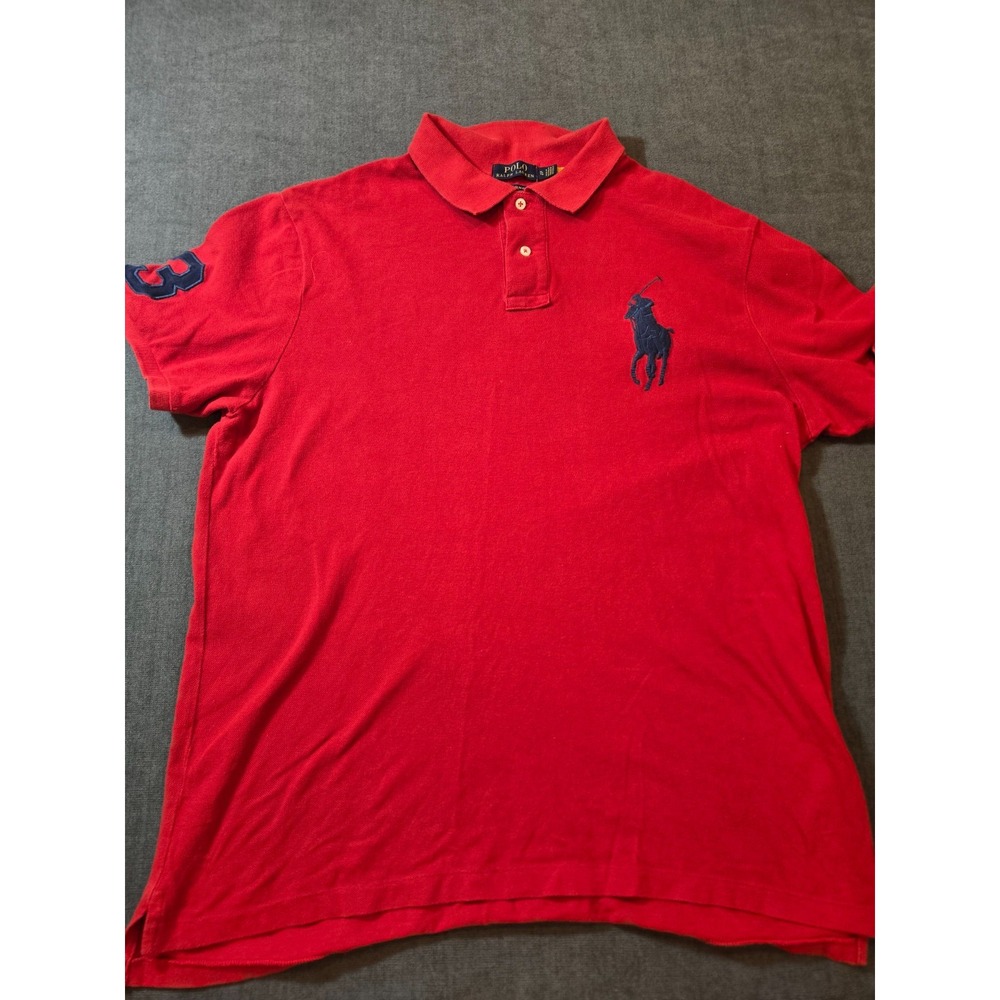 Polo Ralph Lauren Polo Shirt Mens XL Red Custom Slim Fit Big Pony #3 Short Sleev